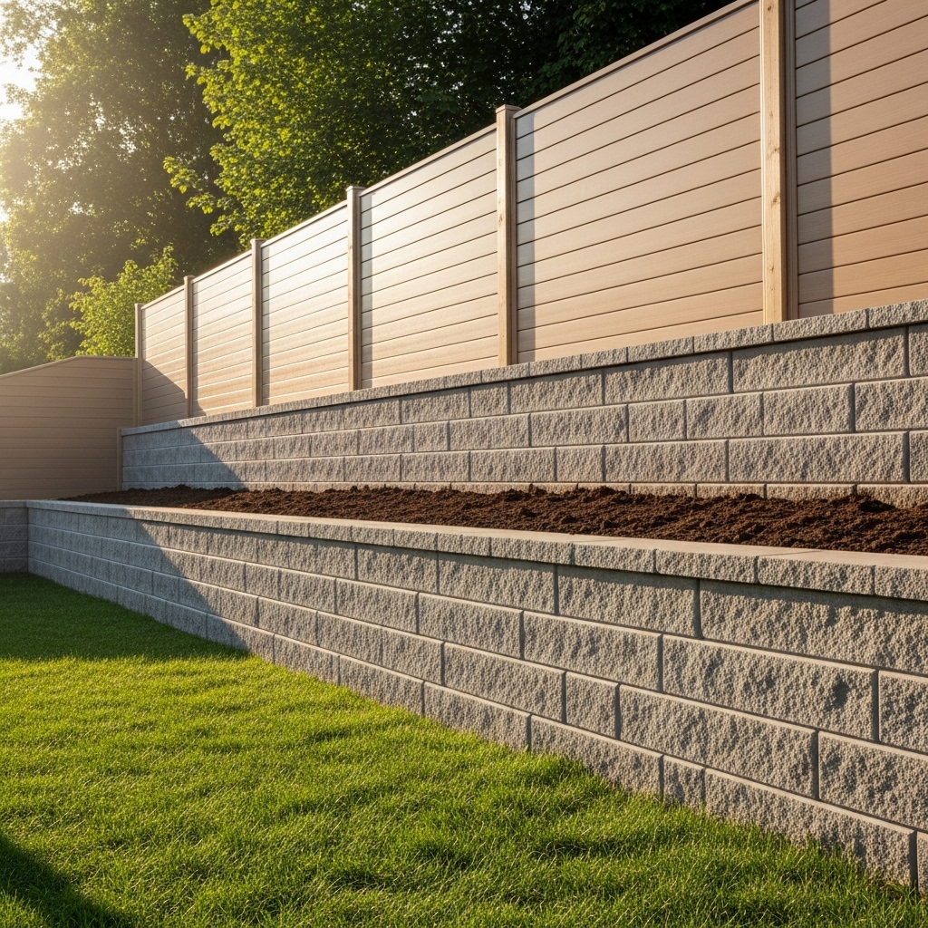 Privacy with Retaining Wall and Fence