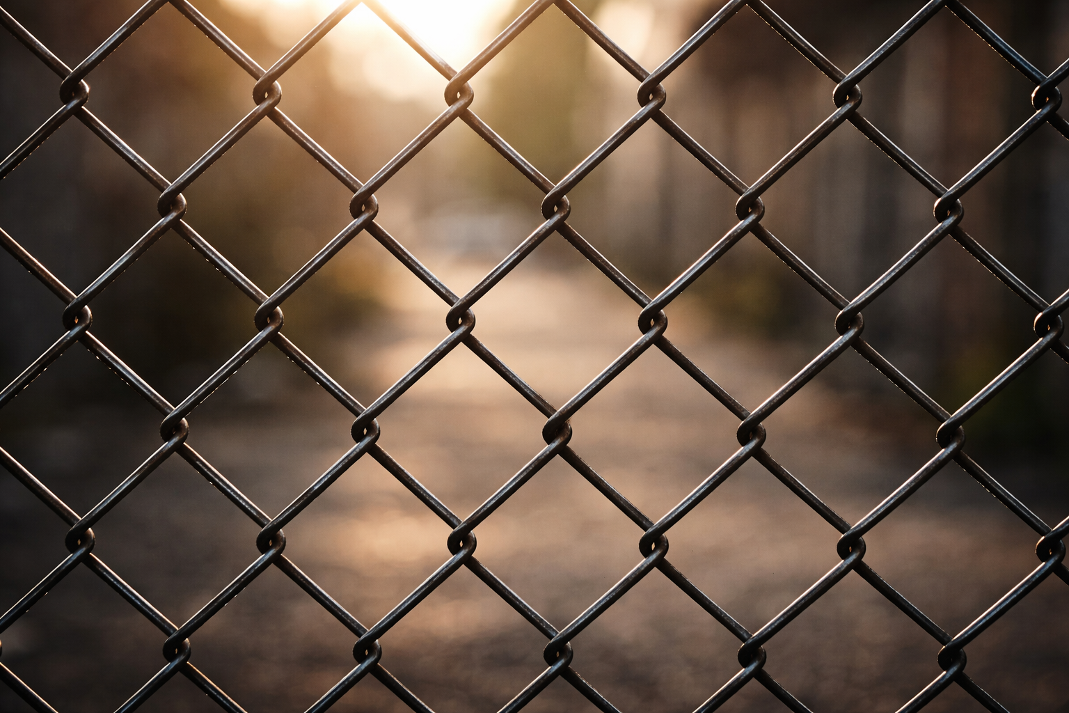 Durable chain-link fence with detailed steel links, ideal for commercial and residential fencing.