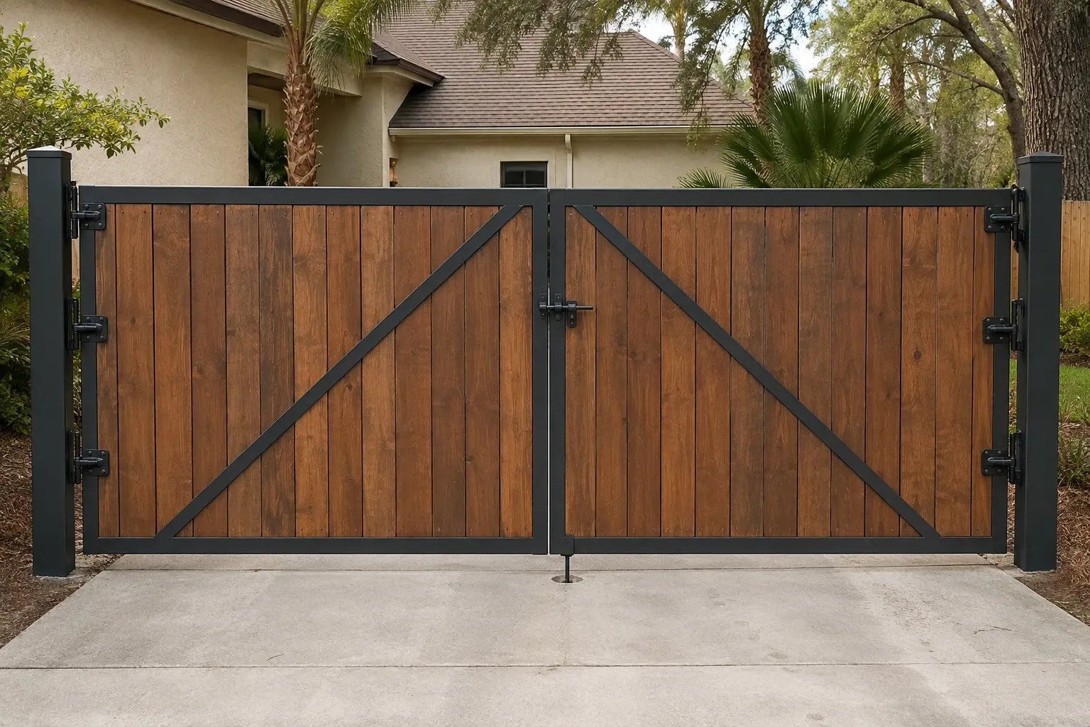 Manual double driveway gate installation at a Jacksonville property