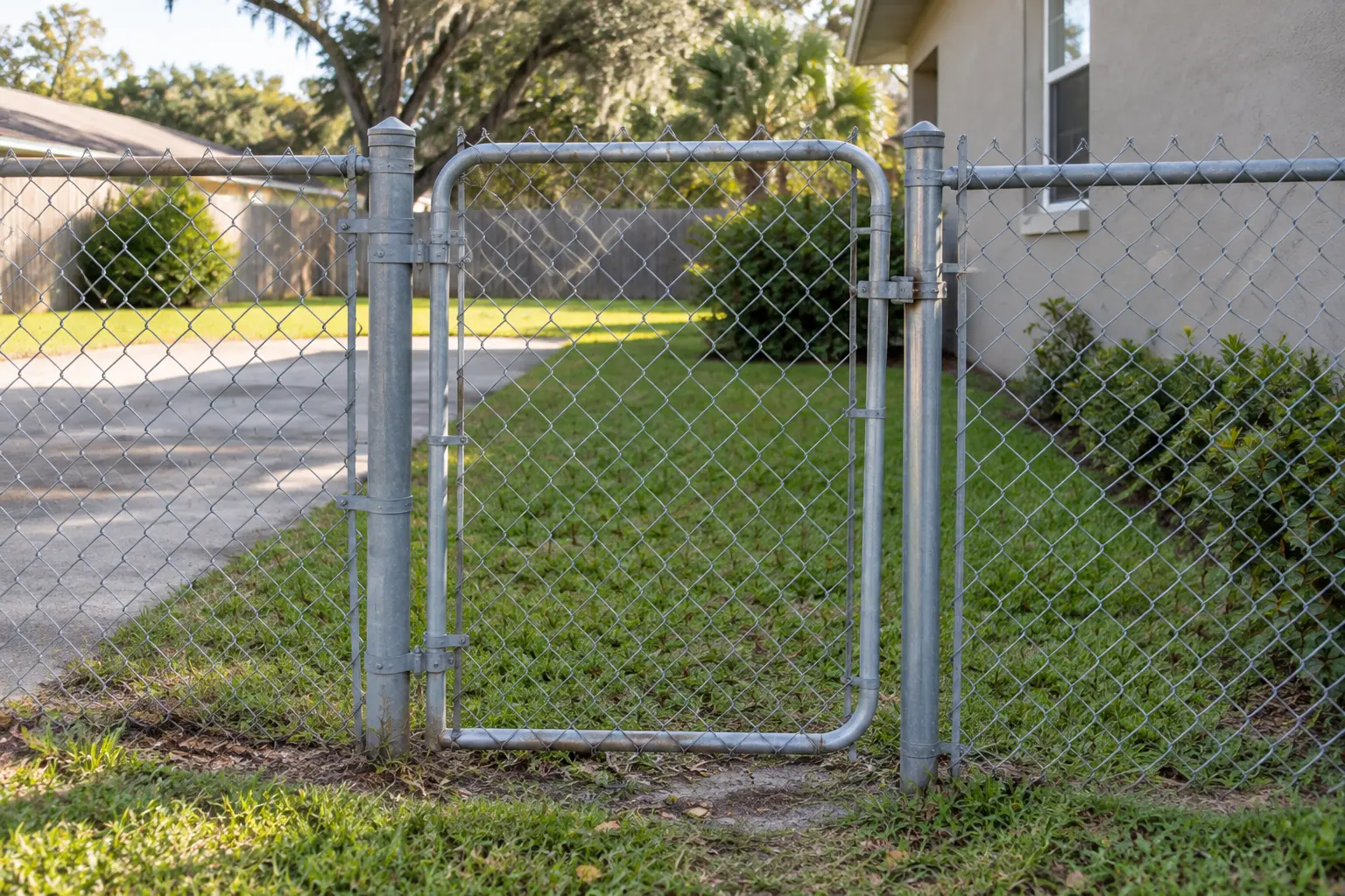 Chain-link fence gate and surrounding fencing at a Jacksonville property