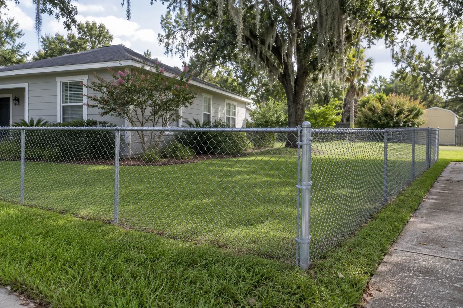 Galvanized chain-link fencing around a Jacksonville property