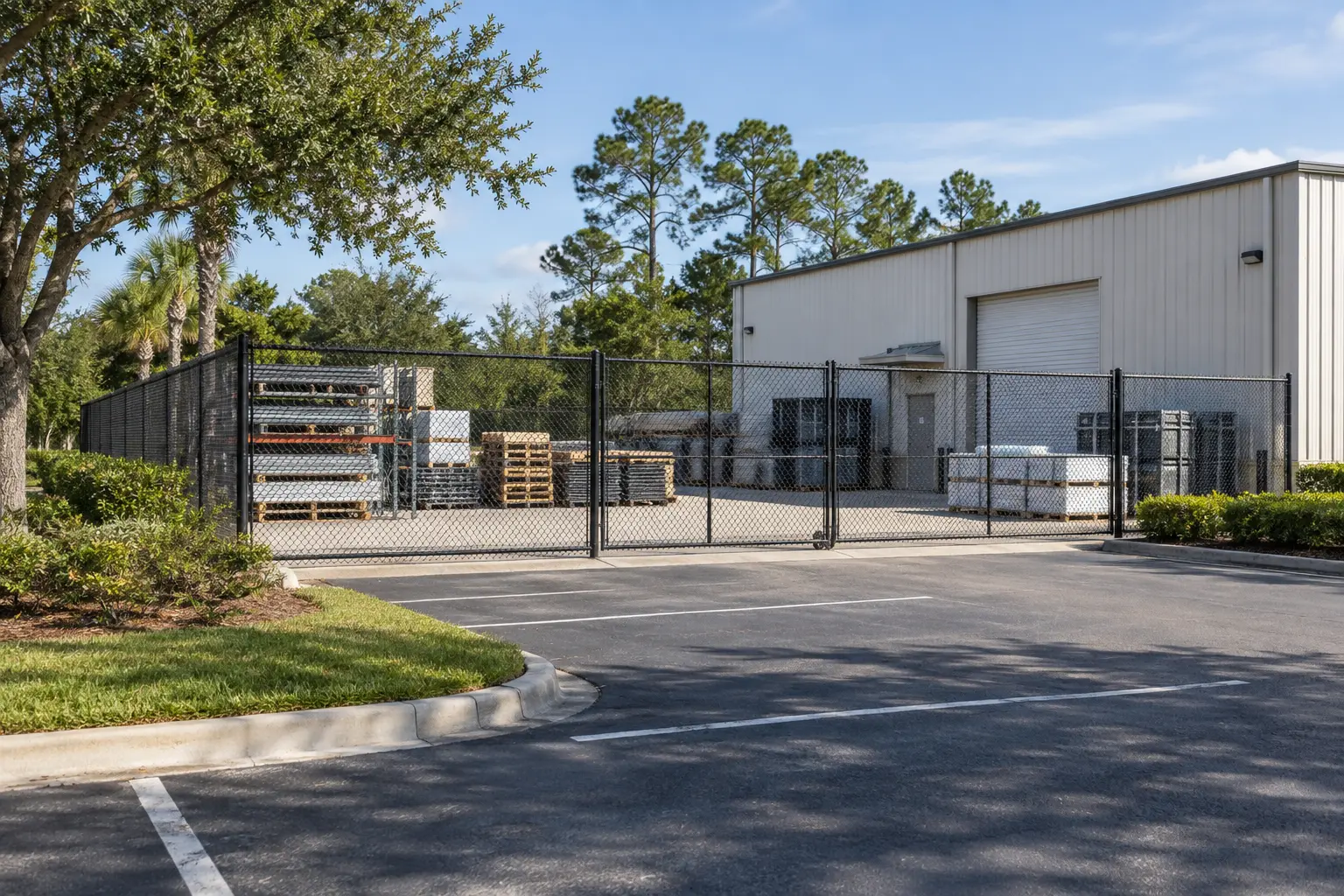 Fence separating a commercial equipment and storage area in Jacksonville Florida
