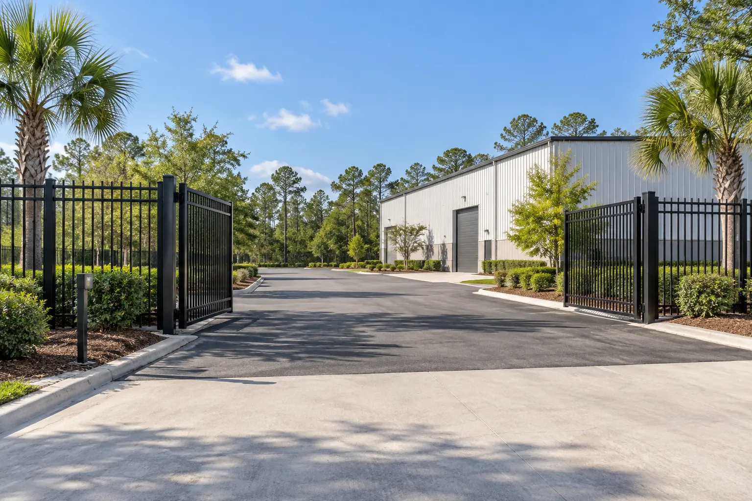 Vehicle access gate integrated with commercial fencing in Jacksonville Florida
