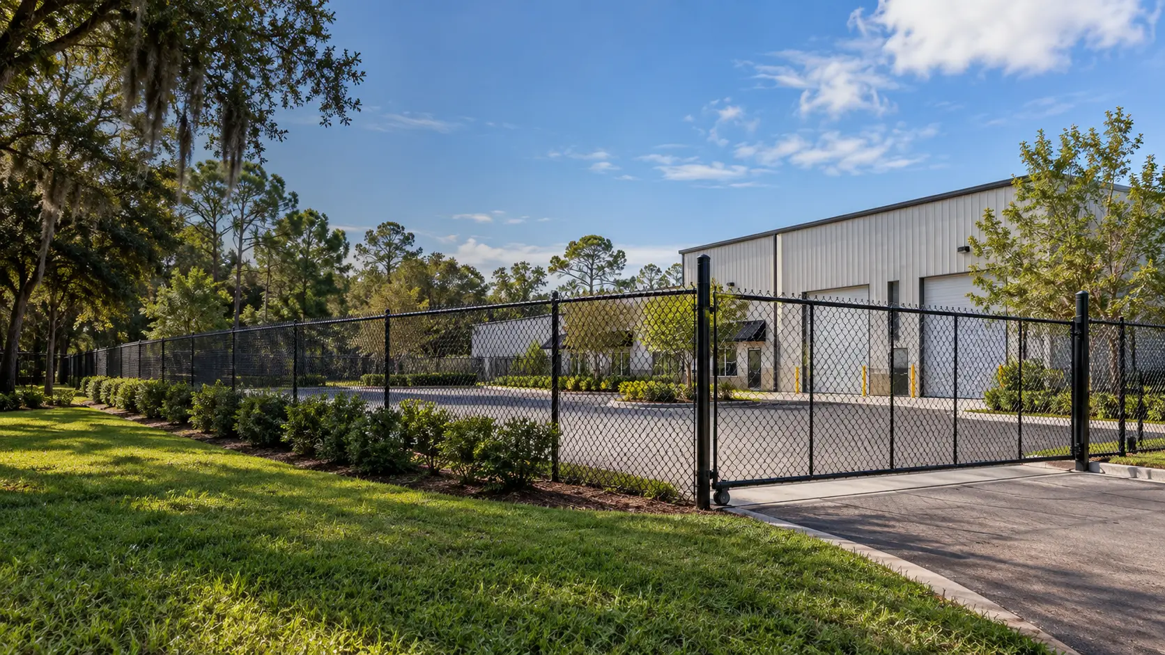 Commercial perimeter fence at a Jacksonville Florida business property