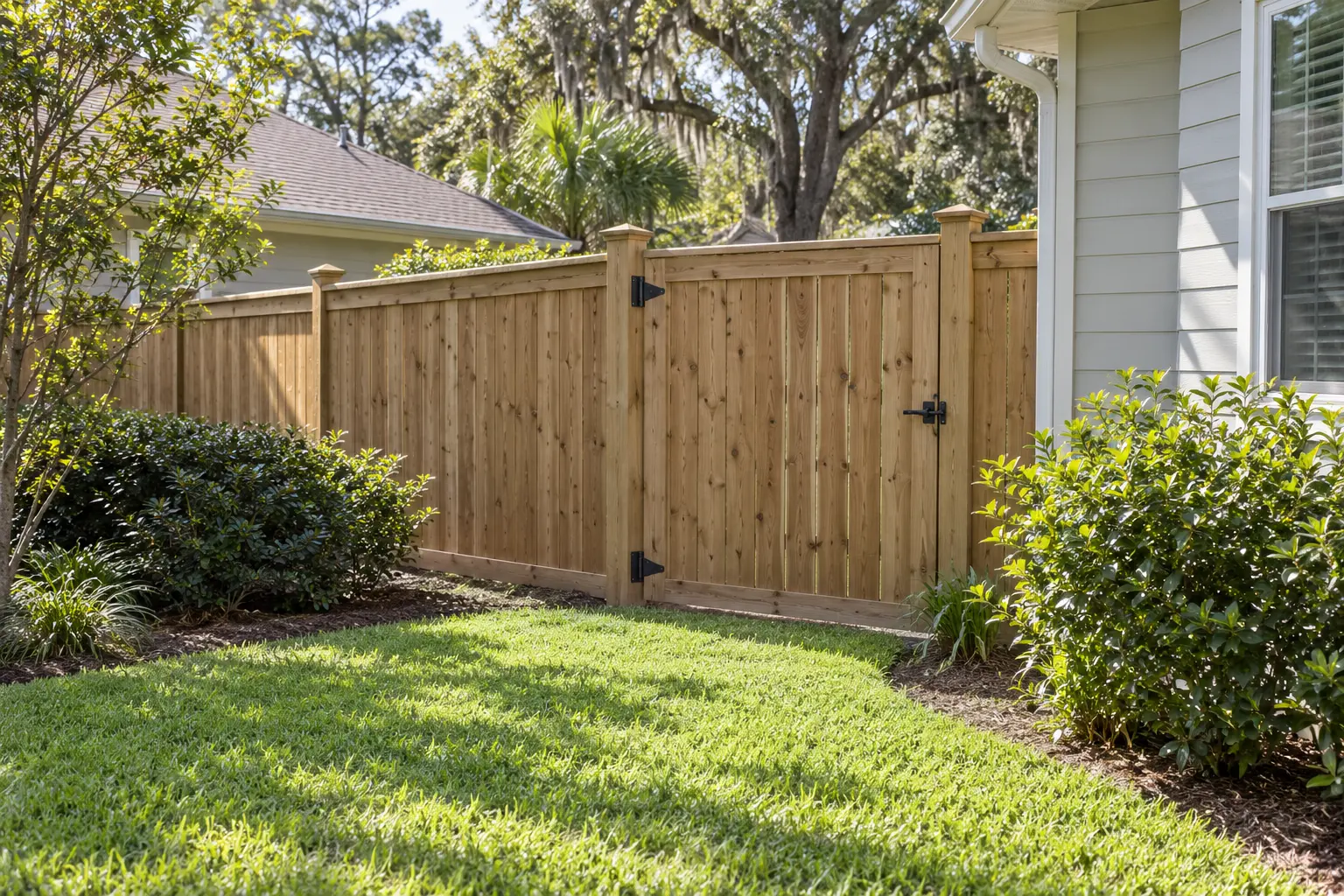 Custom fence layout with integrated gate access in Jacksonville Florida