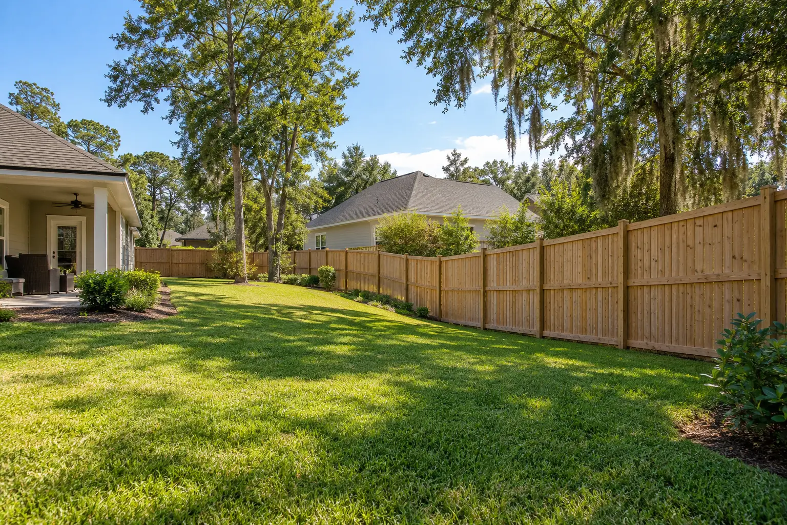 Custom fence designed for a sloped Jacksonville Florida backyard