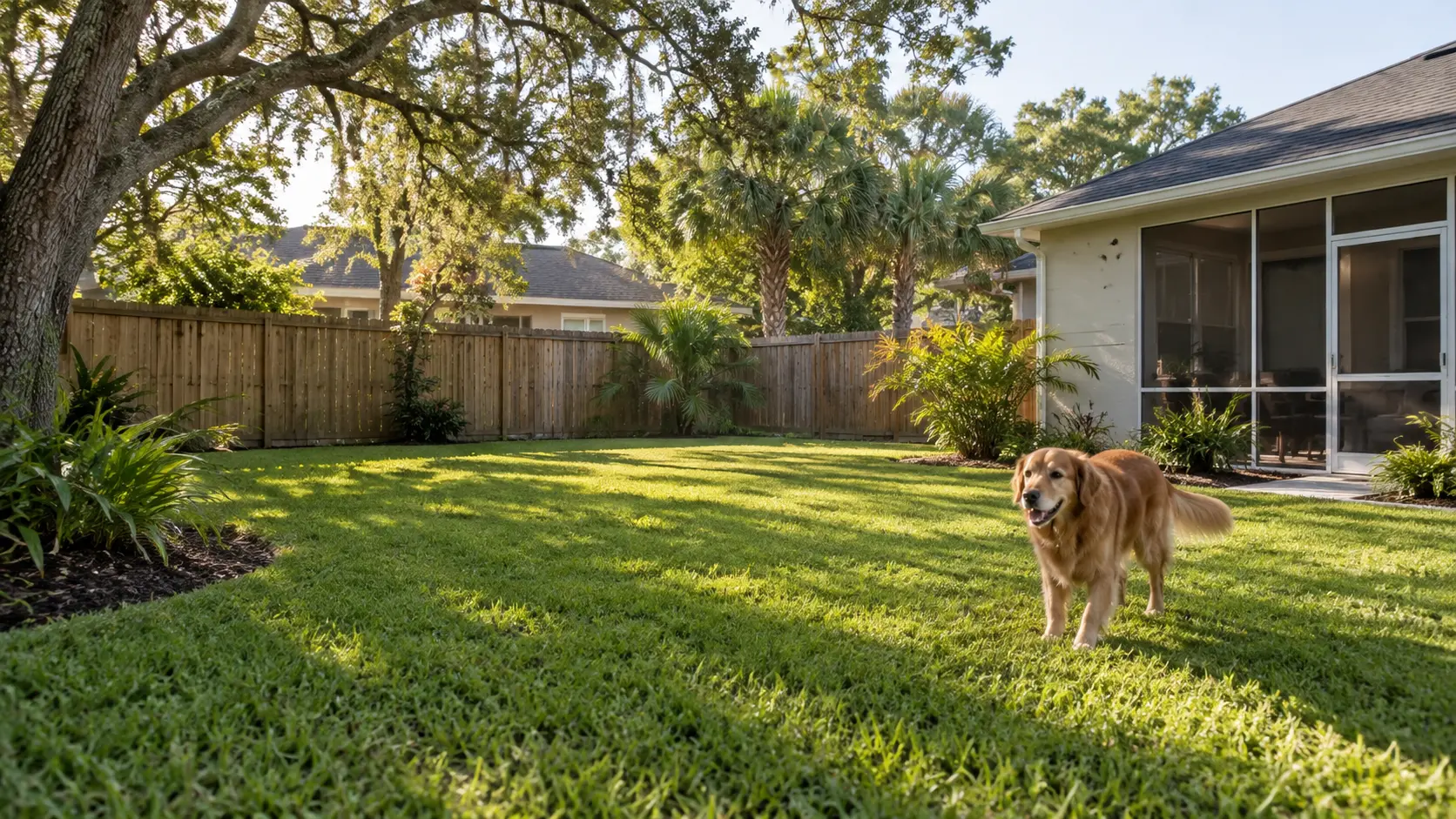 Dog behind a physical backyard fence in Jacksonville Florida