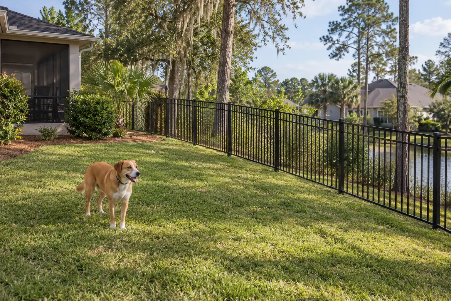 Dog fence following a sloped Jacksonville Florida yard
