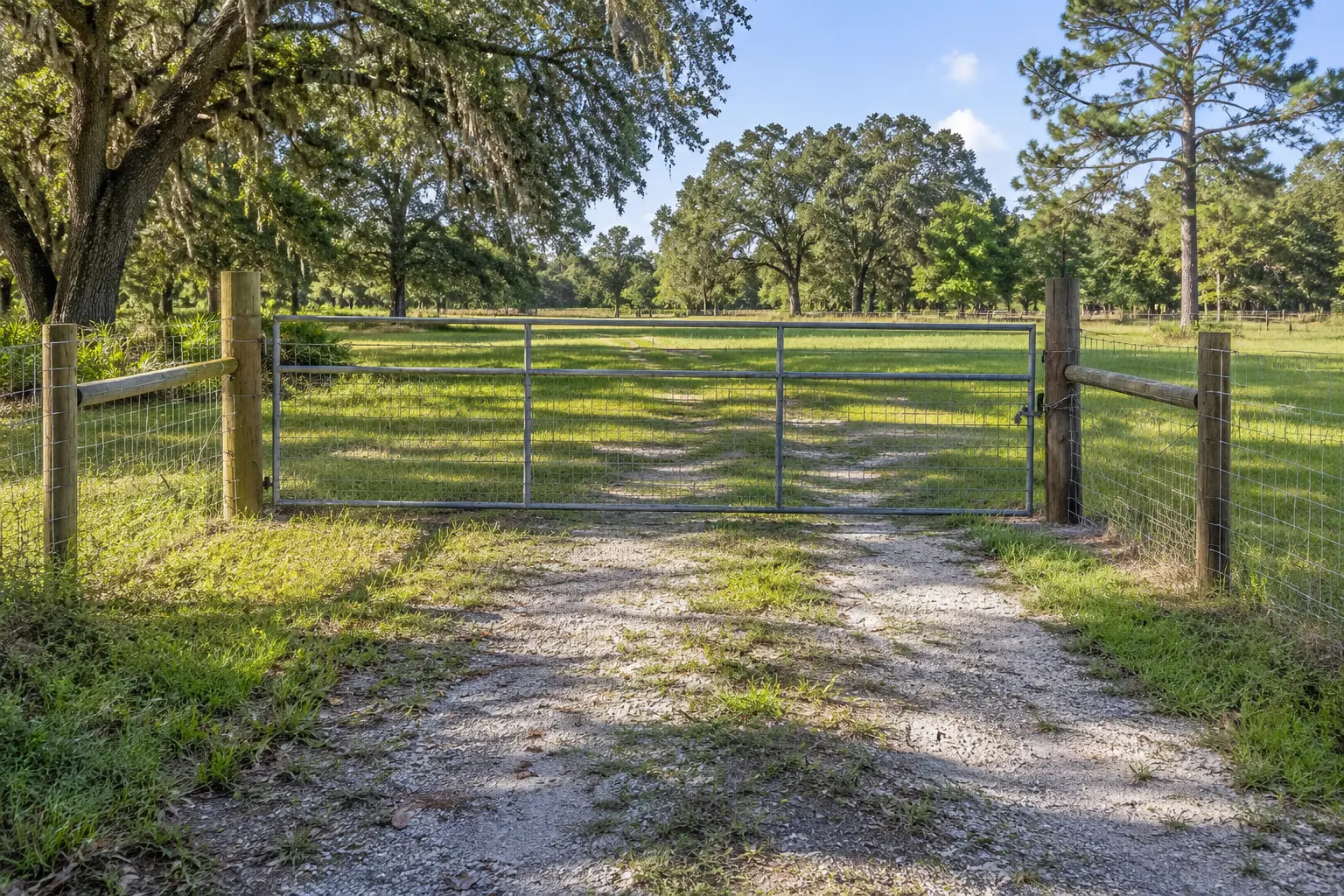Farm gate and wire fence access on Jacksonville acreage
