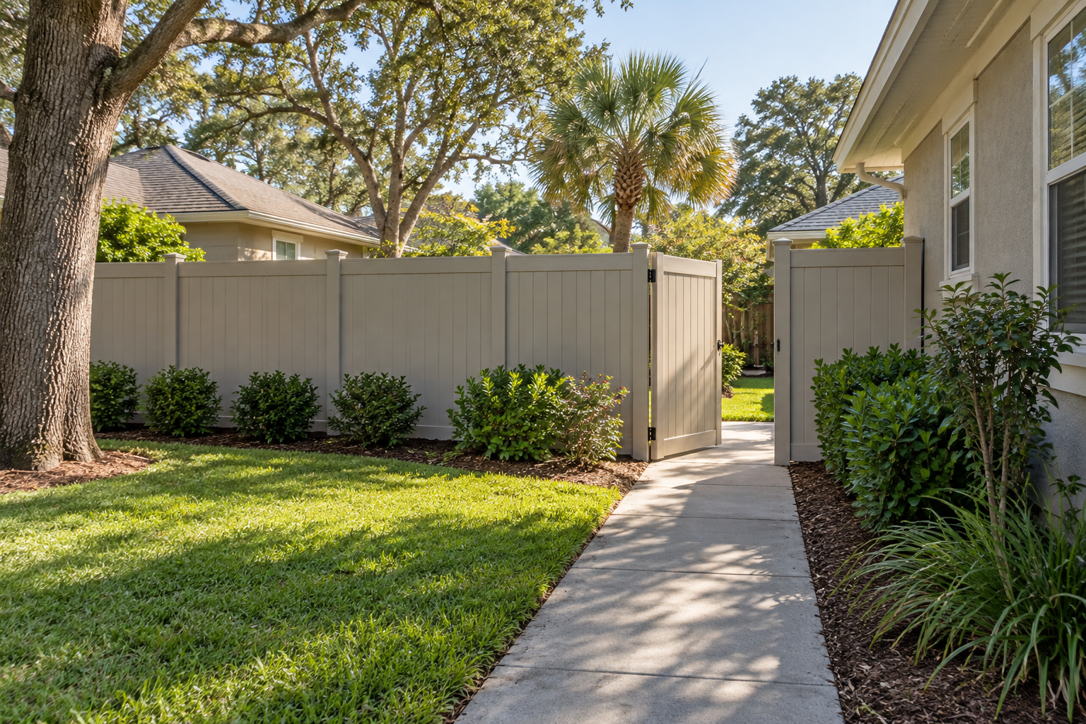 New fence line with planned gate opening at a Jacksonville property