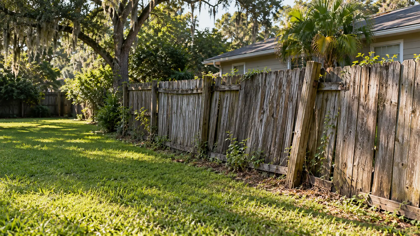 Old fence ready for removal on a Jacksonville Florida property