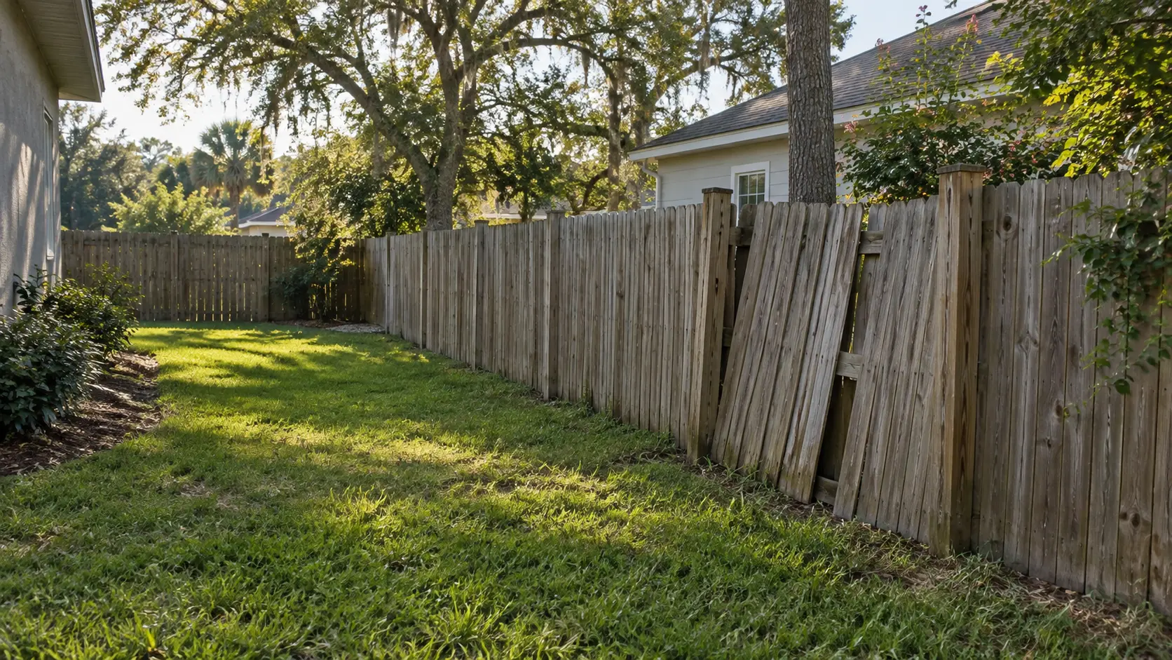 Damaged residential fence needing repair in Jacksonville Florida
