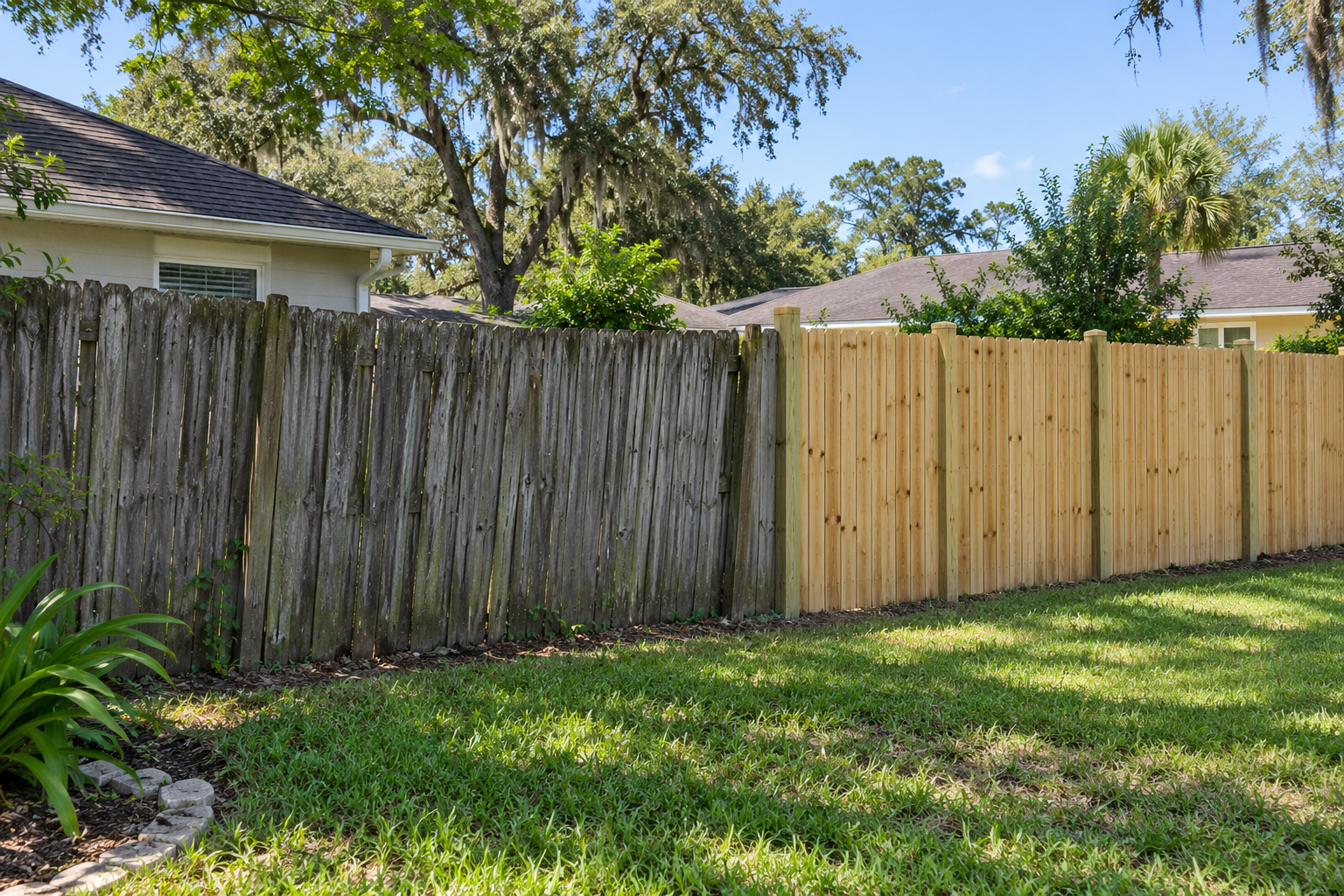 Existing fence being replaced with a new fence section in Jacksonville Florida