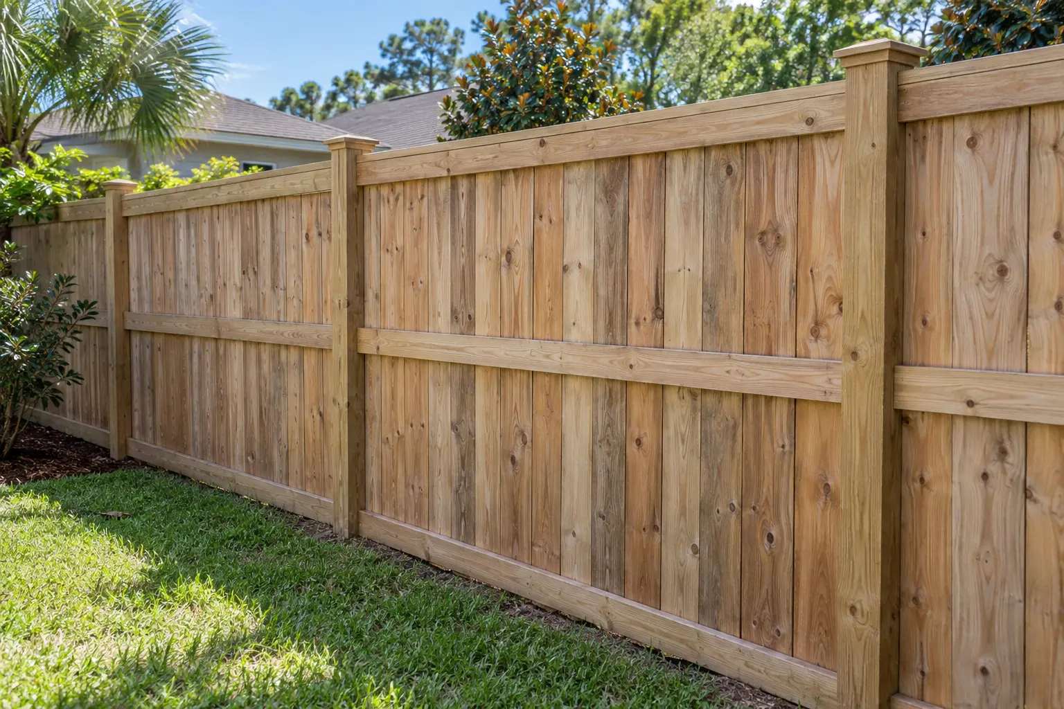 Wood fence surface prepared for staining in Jacksonville Florida