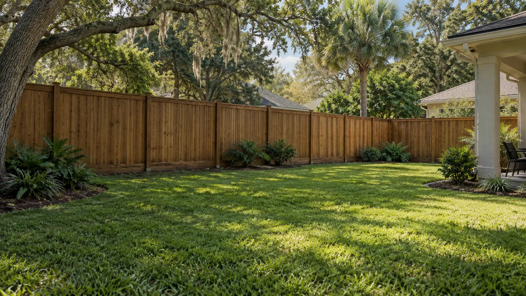 Wood privacy fence around a Jacksonville Florida backyard