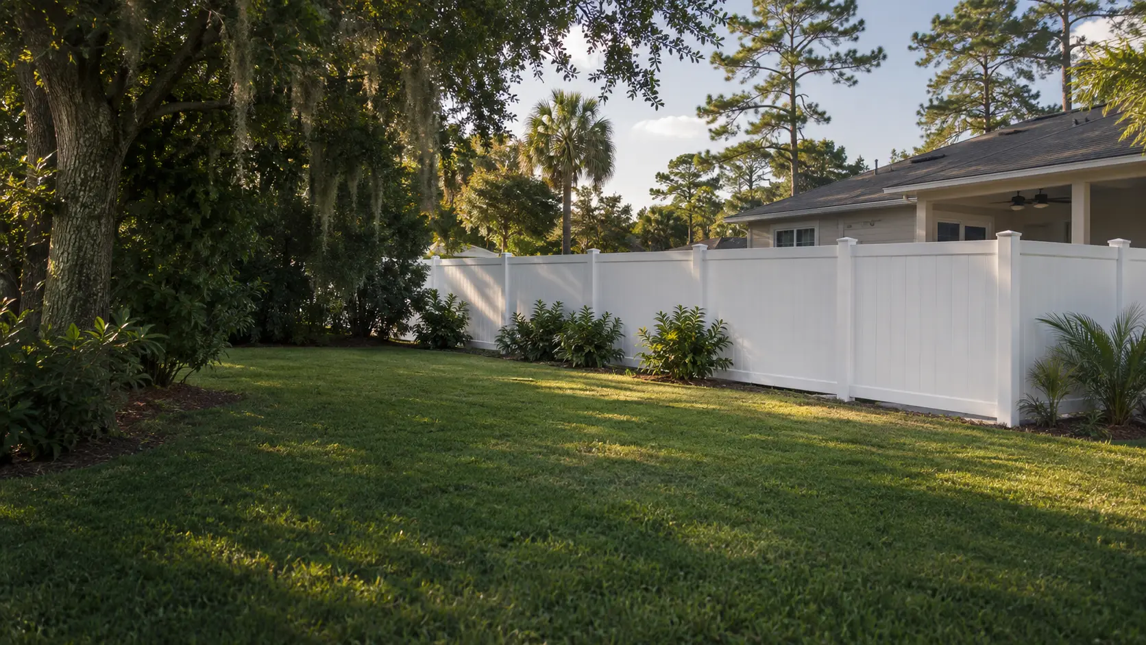 Vinyl privacy fence installation at a Jacksonville Florida residential property