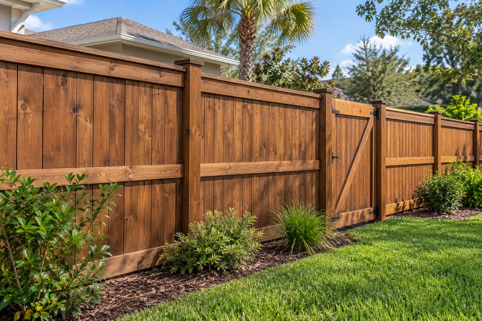 Wood fence with natural stained finish in Jacksonville Florida