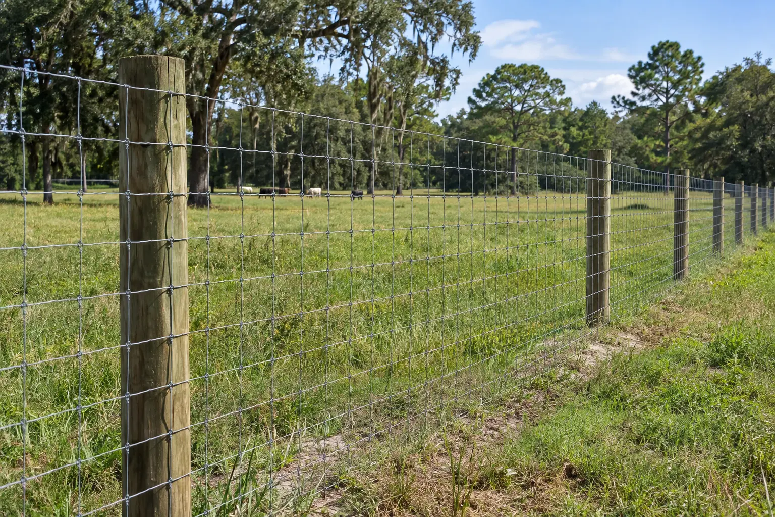 Woven wire pasture fence on a Jacksonville Florida property
